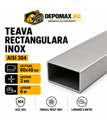 Teava rectangulara inox AISI 304, 60 x 40 x 3 mm, 6 metri Teava rectangulara inox AISI 304, 60 x 40 x 3 mm, 6 metri